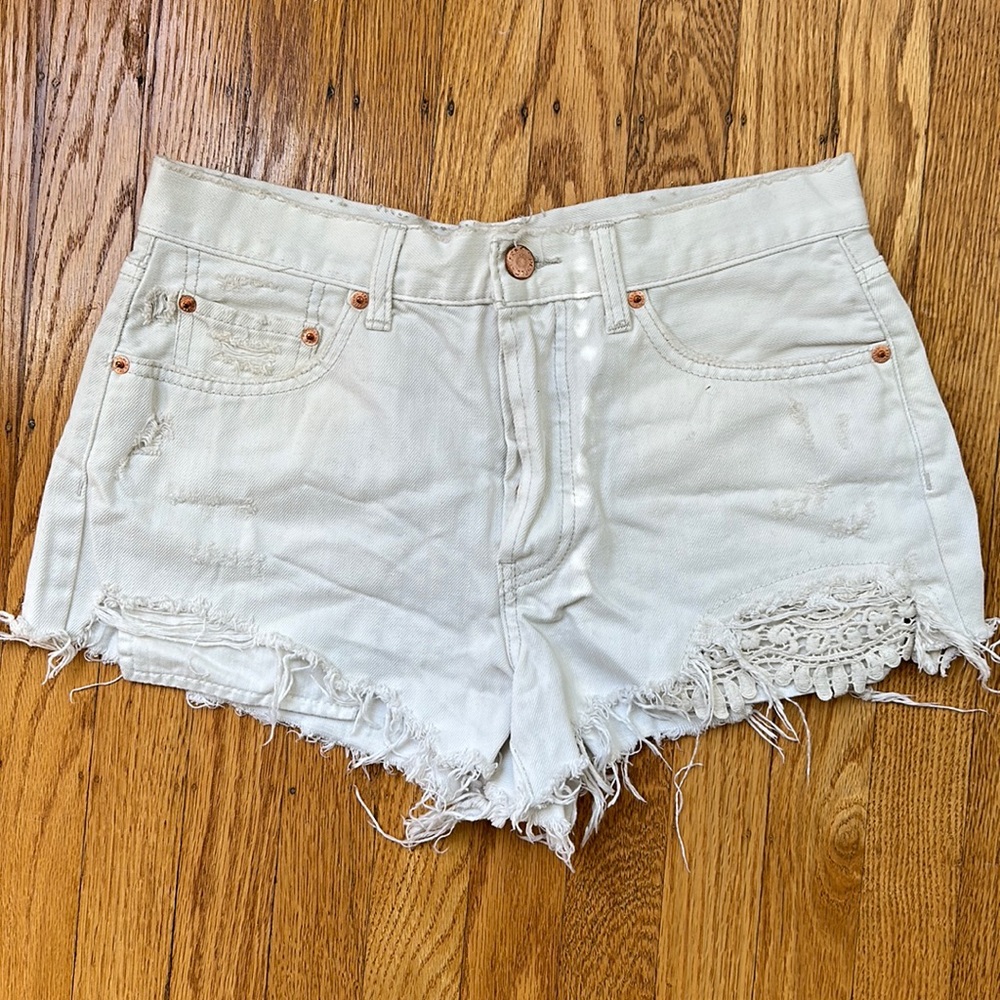 FP white denim shorts